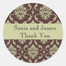Brown Damask personalised sticker