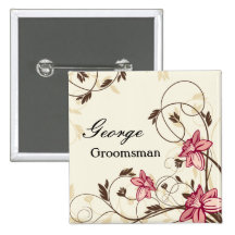 Brown Floral Damask Wedding GroomsMEN Buttons