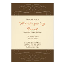 Brown florish fall custom Thanksgiving invitation