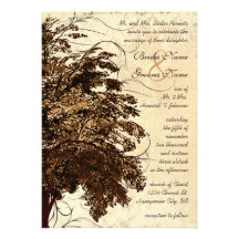 Brown Flourish Oak Tree Wedding Invitation