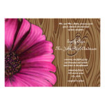 Brown & Fuchsia Gerber Daisy Wood Grain Wedding Personalized Invites