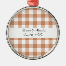 Brown gingham pattern wedding favours christmas ornaments