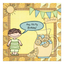 Brown Hair Boy Summer Lemonade Birthday Invite