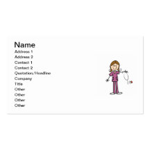 Brown Hair Female Stick Figure Nurse Business Card Template
