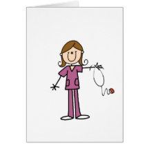 Brown Hair Female Stick Figure Nurse Cards