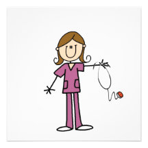 Brown Hair Female Stick Figure Nurse Personalized Invite