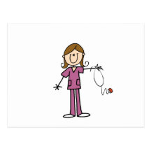 Brown Hair Female Stick Figure Nurse Postcard