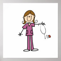 Brown Hair Female Stick Figure Nurse Posters