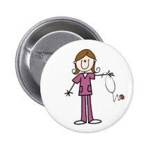 Brown Hair Stick Figure Nurse  Button