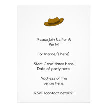 Brown hat illustration. On White. Personalized Invitation