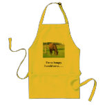 Brown Horse Eatting Grass in a Bright Green Field Apron
