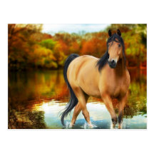 brown horse, flowers,tree postcards