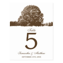 Brown Oak Tree Fall Wedding Table Number Postcards