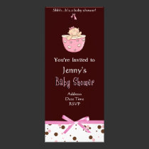 Brown on Polka Dot Pink Baby Shower Invitations invitations