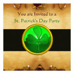 BROWN  PARCHMENT & GREEN SHAMROCK JEWEL ,black Personalised Invitations