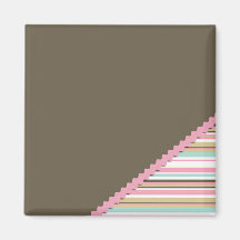 Brown & Pink Stripes Fridge Magnets