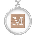 Brown Printed Pattern and Custom Letter. Necklace