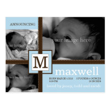 Brown Ribbon Baby Announcement Postcards