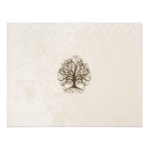 Brown Swirl Tree Distressed Damask Custom Invites