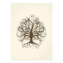 Brown Swirl Tree Roots of Love Wedding Invitation