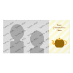 Brown Teapot Picture on Beige Stripes. Personalized Photo Card