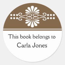 Brown This Book Belongs To Labels Round Stickers