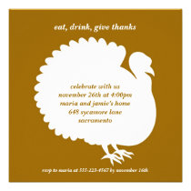 Brown turkey square Thanksgiving invitation card invitations