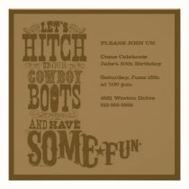 Brown Western Cowboy Boot Invitation invitations