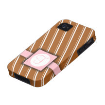 Brown, White and Pink Striped Monogram Design Case-Mate iPhone 4 Case