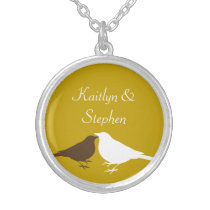 Brown white love birds pair keepsake chain jewelle necklaces