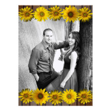 Brown Wood Yellow Sunflower Photo Wedding Invite