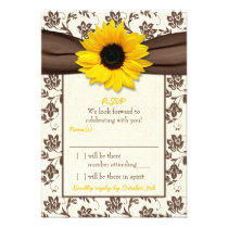 Brown Yellow Ribbon Floral Sunflower Wedding RSVP invitations