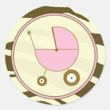 Brown Zebra Print and Pink Baby Carriage Sticker