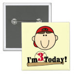Brunette Boy Baseball 3rd Birthday Tshirts Pinback Button