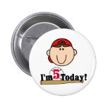 Brunette Boy Baseball 5th Birthday Pinback Buttons