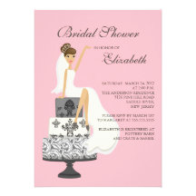 Brunette Bride Bridal Shower Invitation Pink Grey