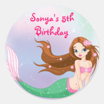 Brunette Mermaid Favor Bag Sticker