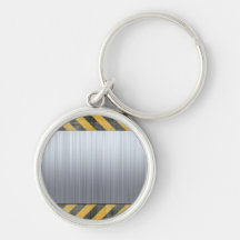 Brushed Metal Hazard Construction Layout Key Chain