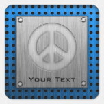 Brushed metal-look Peace Sign Square Stickers