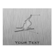 Brushed Metal-look Snow Skiing Post Cards