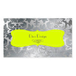 Brushed steel baroque damask/fluorescent green business card
