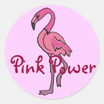 BT- Pink Power Flamingo Sickers Round Stickers