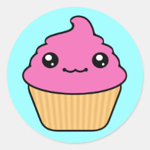 Bubble Gum Frosting Kawaii Cupcake Round Round Sticker