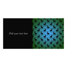 Buck Deer Pattern on Blue Green Personalized Photo Card