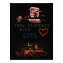 Budapest collage on black background post card
