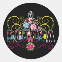 Buddha in Flowers Round Stickers