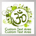 Buddhist Floral Green Om Print