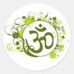 Buddhist Green Floral Om Round Stickers