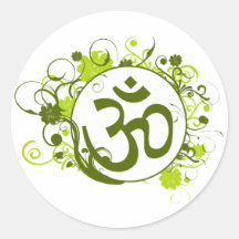 Buddhist Green Floral Om Round Stickers