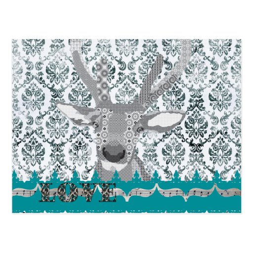 Buddy Black & White Love Damask  Postcard